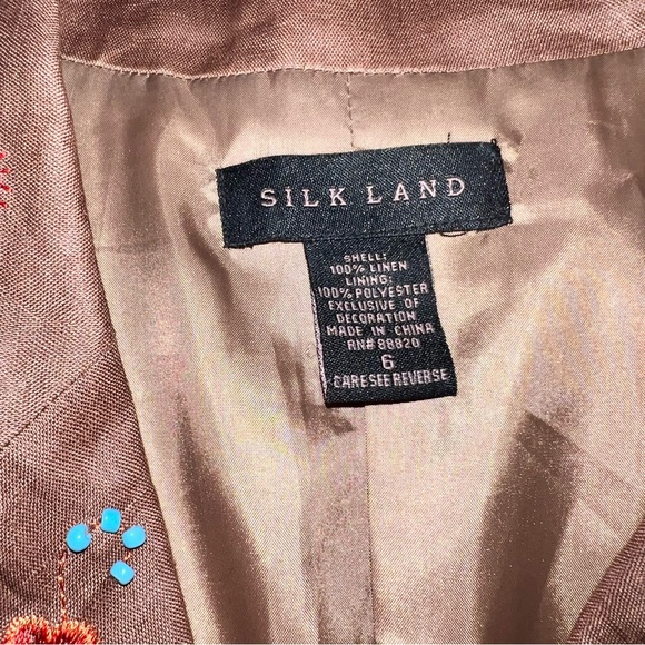 Silk Land Linen Beaded Embroidered Blazer Jacket size 6 Brown - Picture 9 of 11